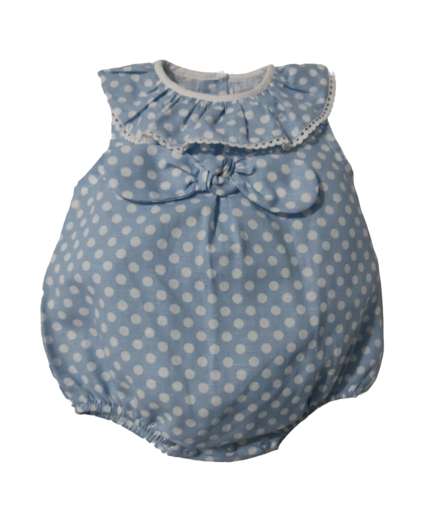 Pelele bebe con cuello de lunares color celeste