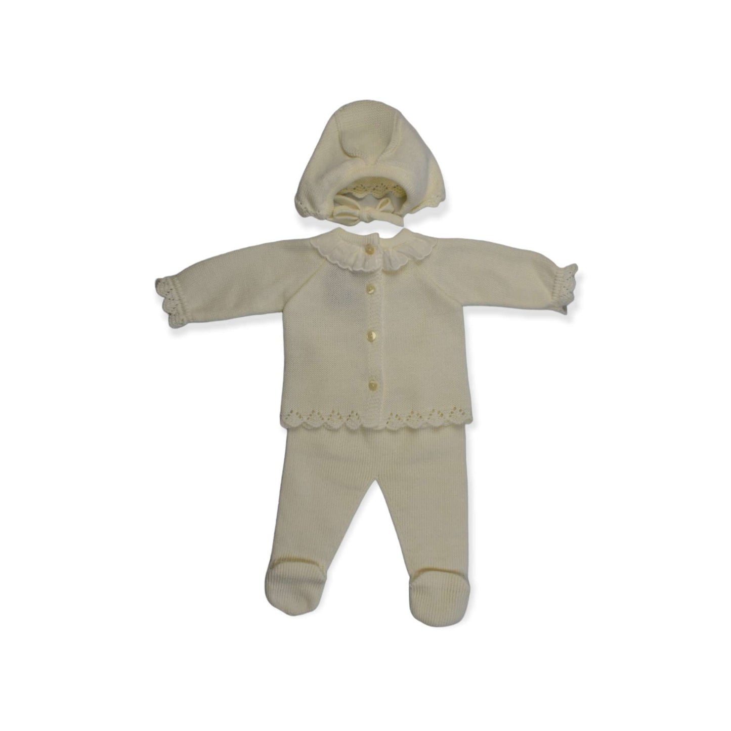 Conjunto de bebe para primera puesta de 3 piezas color Crudo